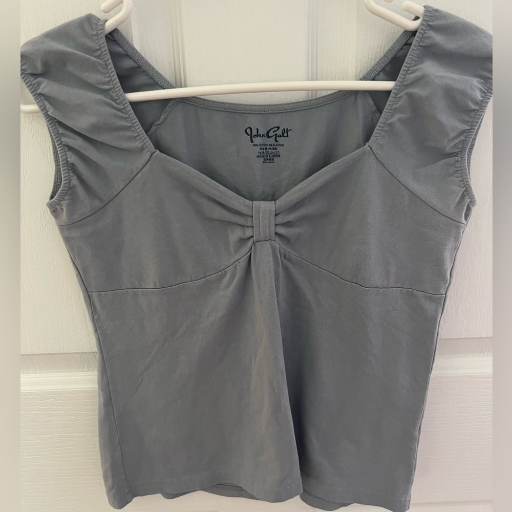 muted blue blouse